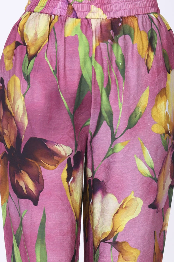 Light Purple Floral Printed Straight Shirt and Pants Co-ord Set