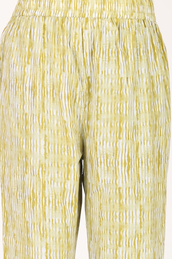 Yellow Printed Pure Cotton Flared Kurta With Pants and Dupatta Set