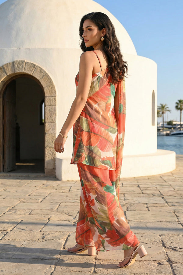 Multicolor Tropical Floral Printed Georgette Kurta with Pants Co-ord Set