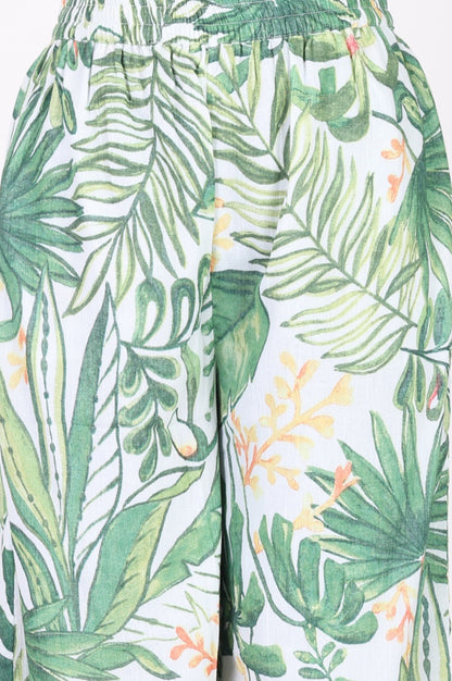 White Tropical Printed Pure Cotton Sleeveless Straight Kurta with Parallel Pants Co-ord Set