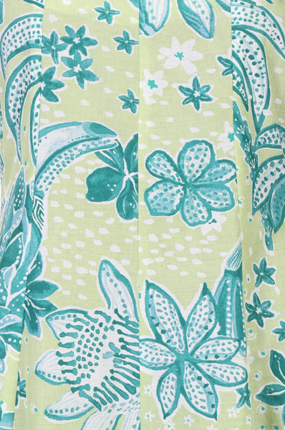 Green Floral Printed Pure Cotton Sleeveless A-line Kurta with Pants Set