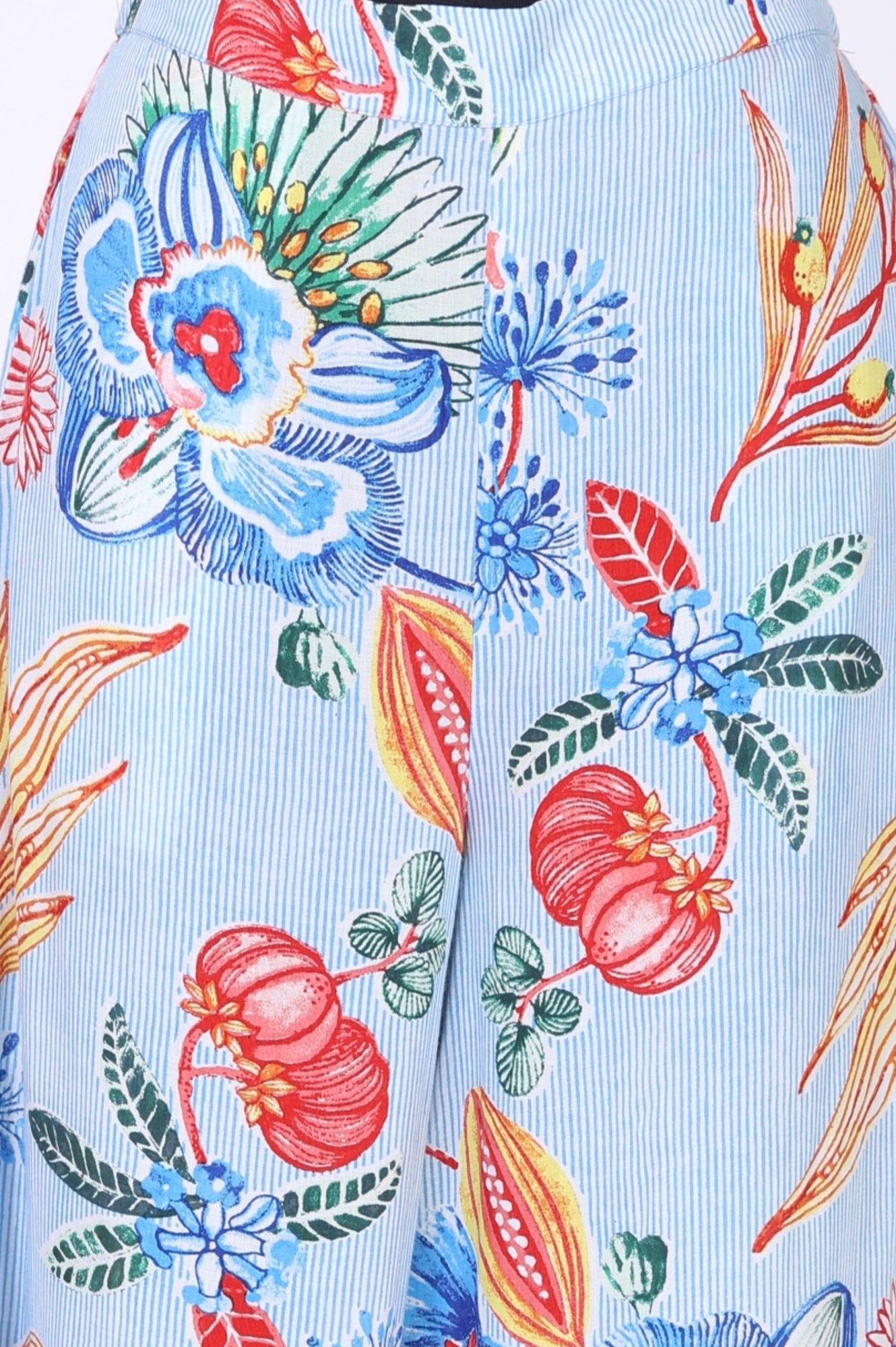 Light Blue Floral Printed Modal Straight Kurta with Flared Pants Co-ord Set
