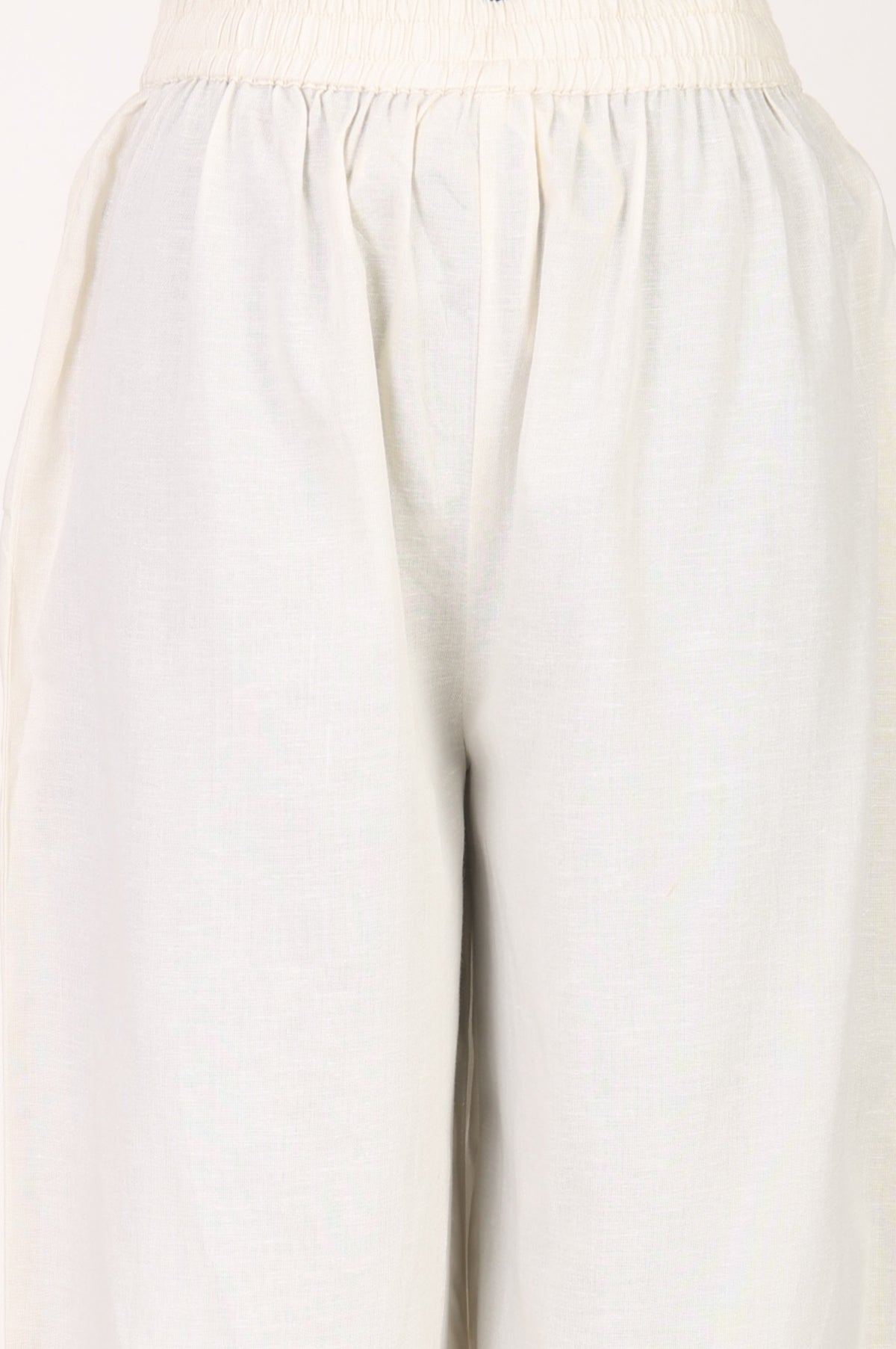 Beige Thread Embroidered Rayon Flax Straight Kurta with Parallel Pants Set