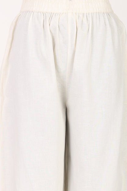 Beige Thread Embroidered Rayon Flax Straight Kurta with Parallel Pants Set