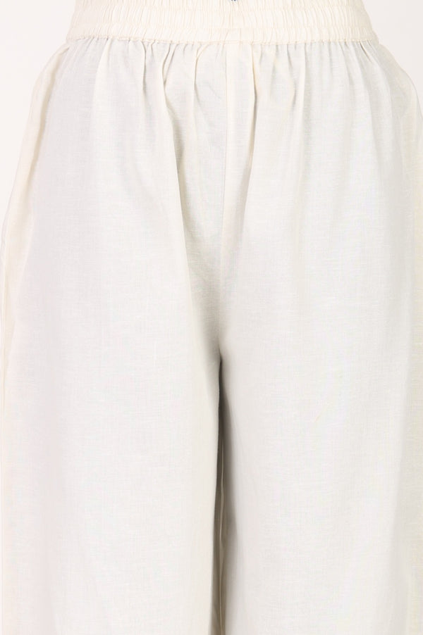 Beige Thread Embroidered Rayon Flax Straight Kurta with Parallel Pants Set