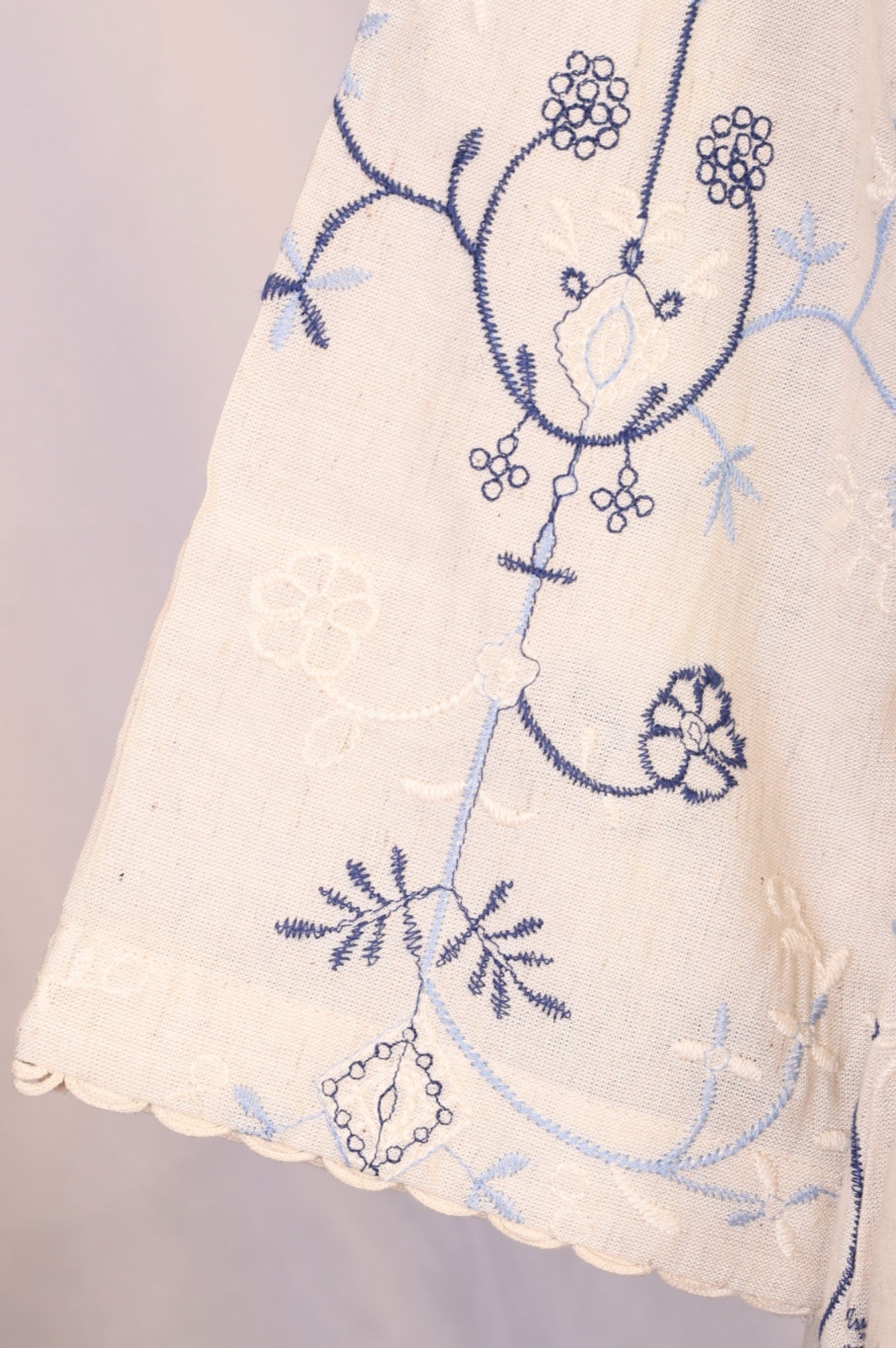 Off White Floral Embroidered Rayon A-line Kurta and Straight Pants Set