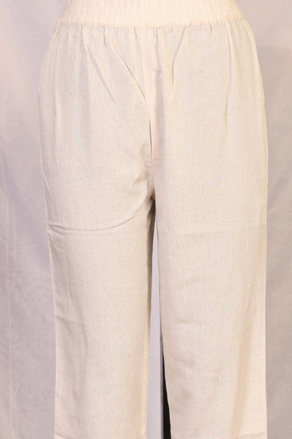 Off White Floral Embroidered Rayon A-line Kurta and Straight Pants Set