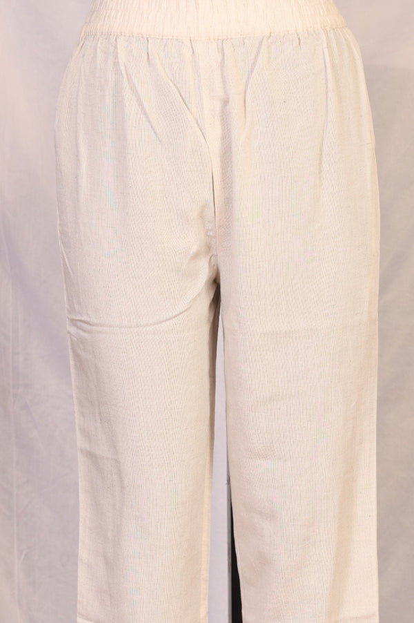 Off White Floral Embroidered Rayon A-line Kurta and Straight Pants Set