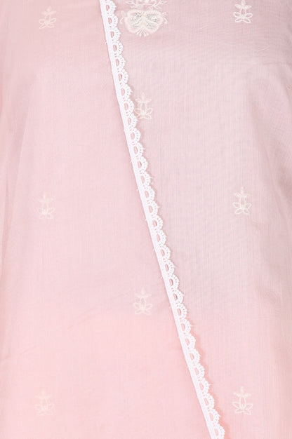 Light Pink Embroidered Chanderi Straight Kurta with Parallel Pants and Dupatta Set