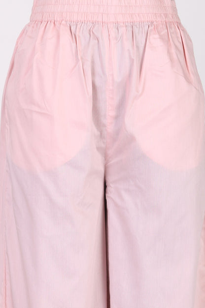 Light Pink Embroidered Chanderi Straight Kurta with Parallel Pants and Dupatta Set
