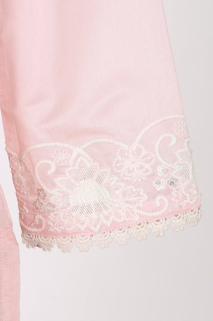 Light Pink Embroidered Chanderi Straight Kurta with Parallel Pants and Dupatta Set