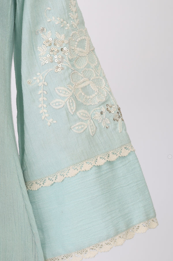 Blue Thread Embroidered Pure Cotton Straight Kurta with Straight Pants and Dupatta Set