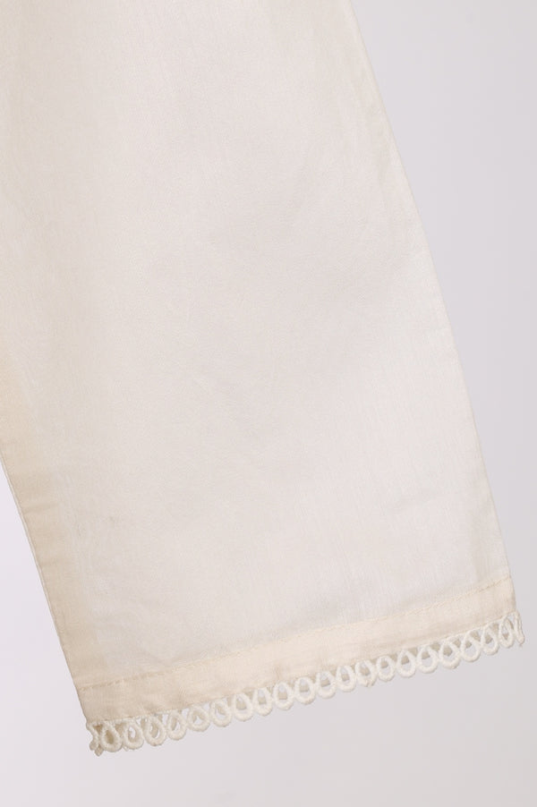 Off White Embroidered Chanderi Straight Kurta with Pants and Dupatta Set