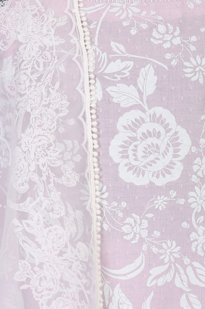 Lavender Floral Printed Pure Cotton Noodle Straps Straight Kurta with Palazzo and Dupatta Set