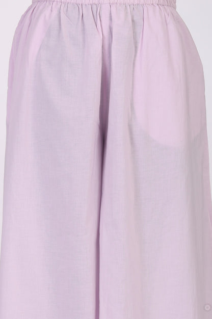 Lavender Floral Printed Pure Cotton Noodle Straps Straight Kurta with Palazzo and Dupatta Set