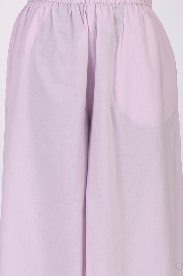 Lavender Floral Printed Pure Cotton Noodle Straps Straight Kurta with Palazzo and Dupatta Set