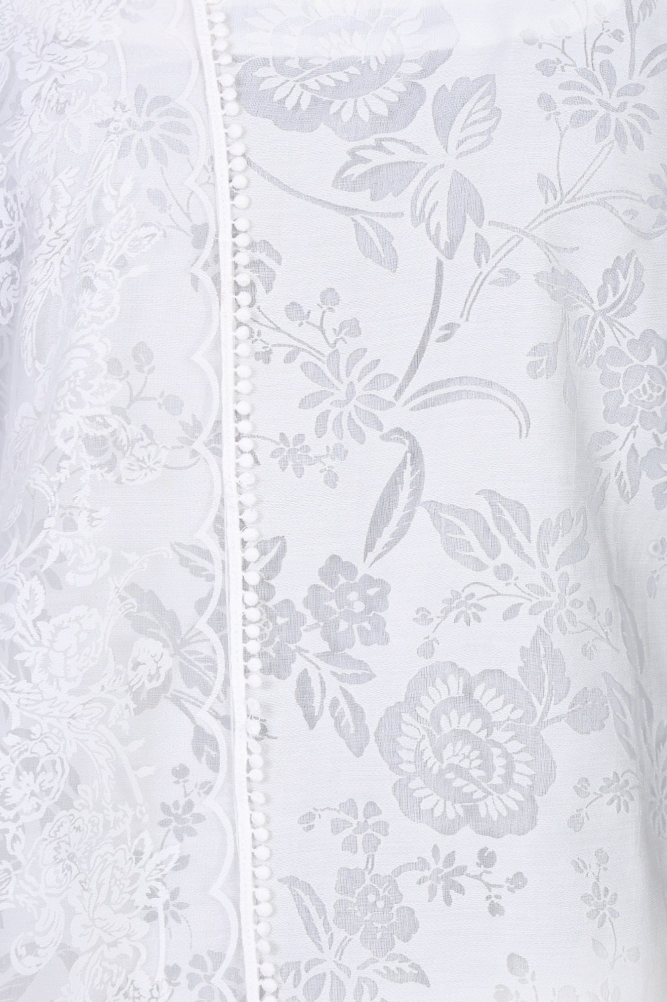 White Lace Floral Printed Straight Kurta With Parallel Pants And Brasso Dupatta Set