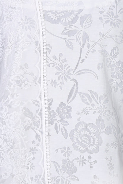 White Lace Floral Printed Straight Kurta With Parallel Pants And Brasso Dupatta Set