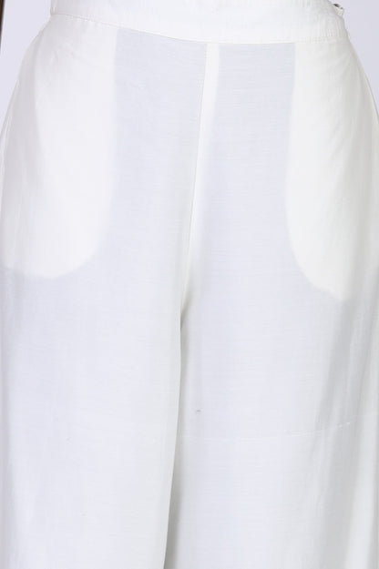 White Lace Floral Printed Straight Kurta With Parallel Pants And Brasso Dupatta Set