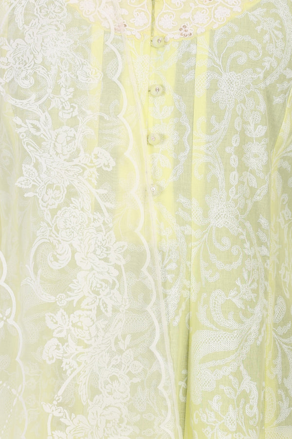 Yellow Floral Printed Lace Pure Cotton Straight Kurta with Straight Pants and Dupatta Set