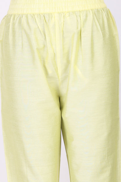 Yellow Floral Printed Lace Pure Cotton Straight Kurta with Straight Pants and Dupatta Set