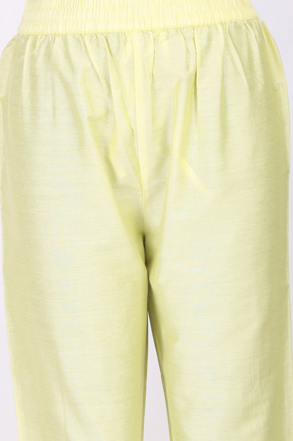 Yellow Floral Printed Lace Pure Cotton Straight Kurta with Straight Pants and Dupatta Set