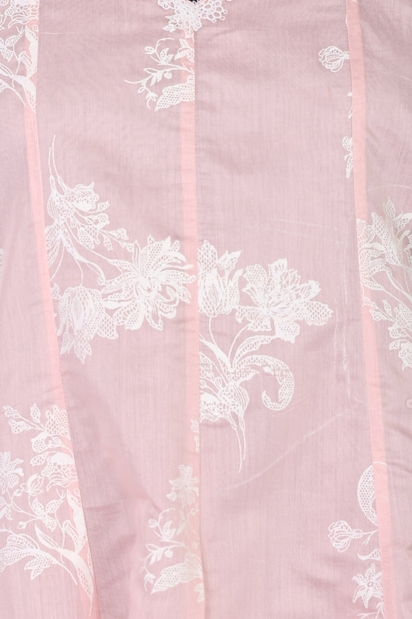 Pink Embroidered Floral Printed Chanderi Straight Kurta with Straight Pants Set