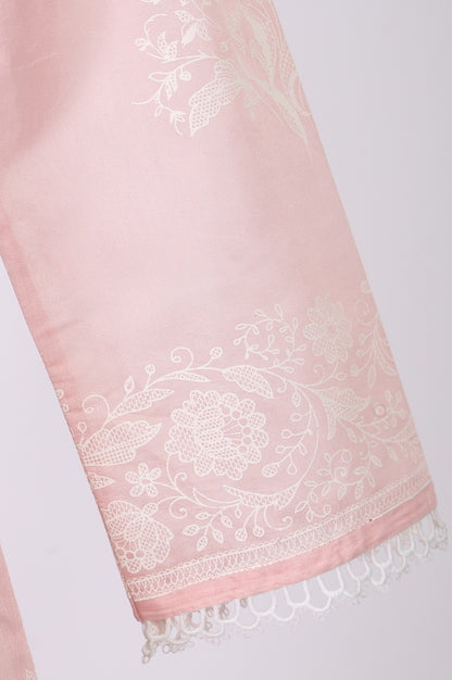 Pink Embroidered Floral Printed Chanderi Straight Kurta with Straight Pants Set