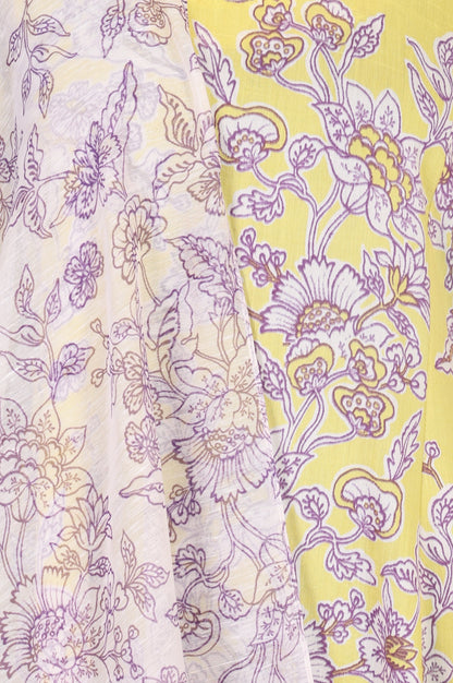 Yellow Floral Printed Flared Kurta with Pants and Dupatta Set