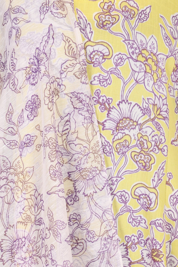 Yellow Floral Printed Flared Kurta with Pants and Dupatta Set