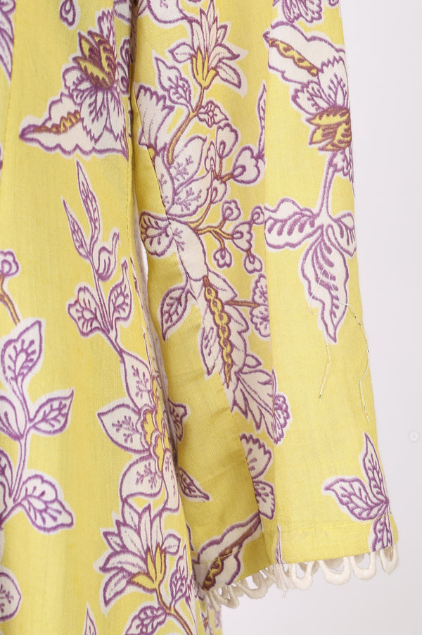Yellow Floral Printed Flared Kurta with Pants and Dupatta Set