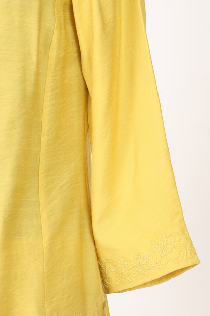 Yellow Thread Embroidered Straight Kurta With Pants and Dupatta Set
