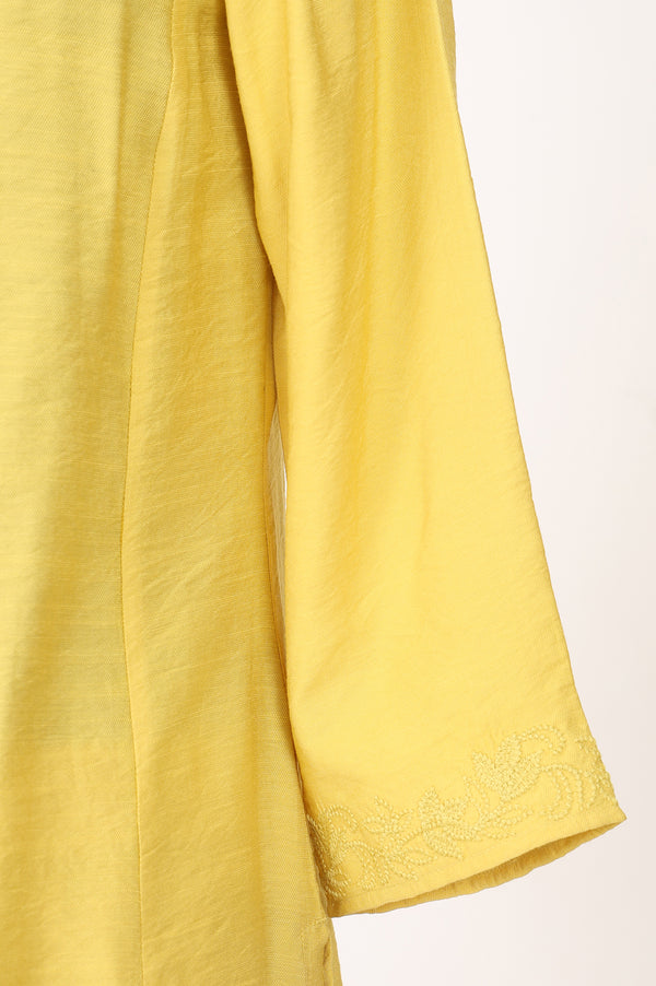 Yellow Thread Embroidered Straight Kurta With Pants and Dupatta Set