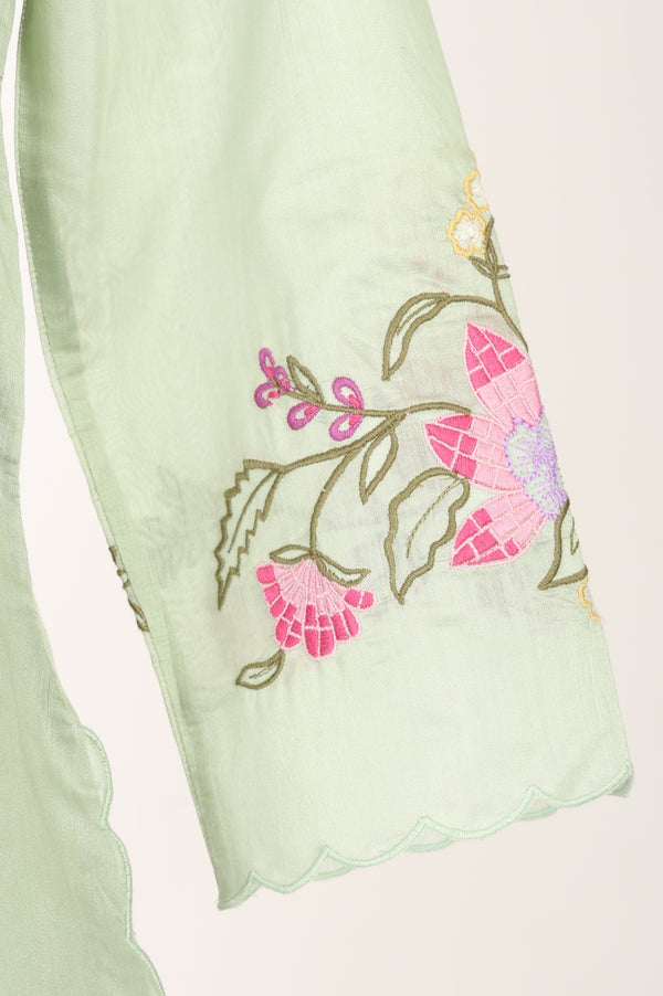 Sea Green Thread Embroidered Chanderi Straight Kurta With Pants and Dupatta Set