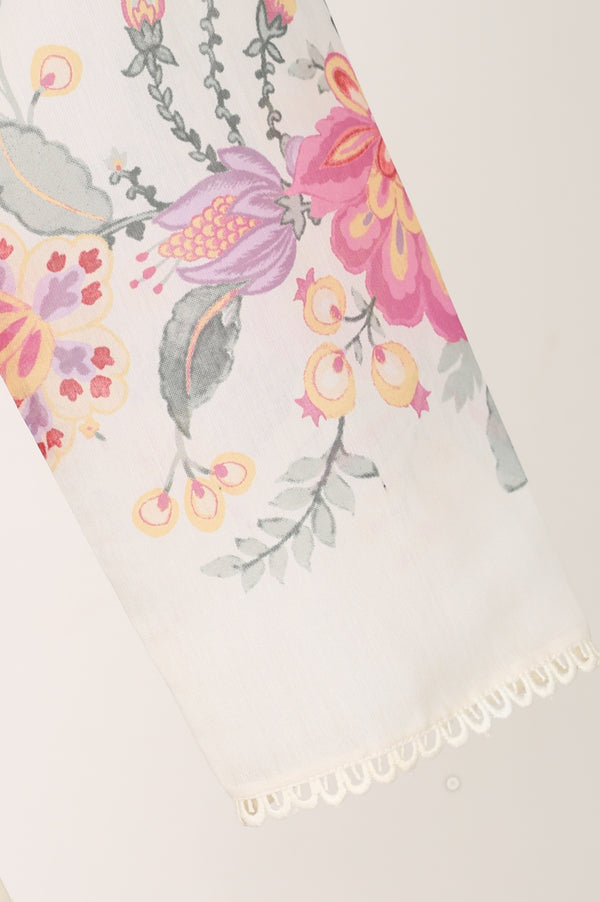 Off White Thread Embroidered Chanderi Straight Kurta With Pants and Dupatta Set