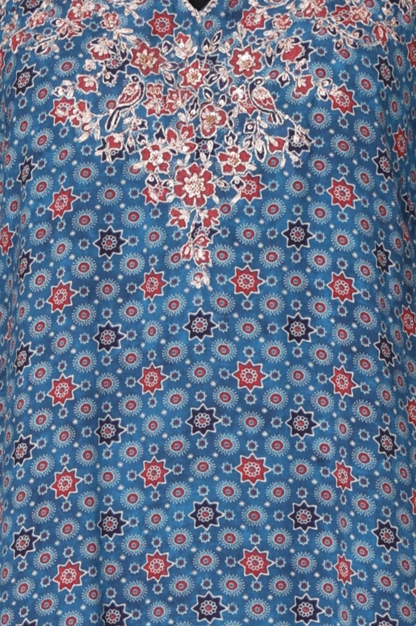 Blue Floral Printed Modal Straight Kurta with Pants and Dupatta Set