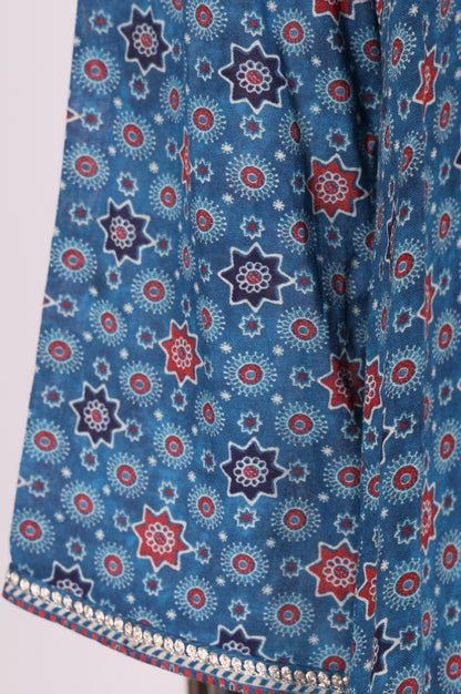 Blue Floral Printed Modal Straight Kurta with Pants and Dupatta Set