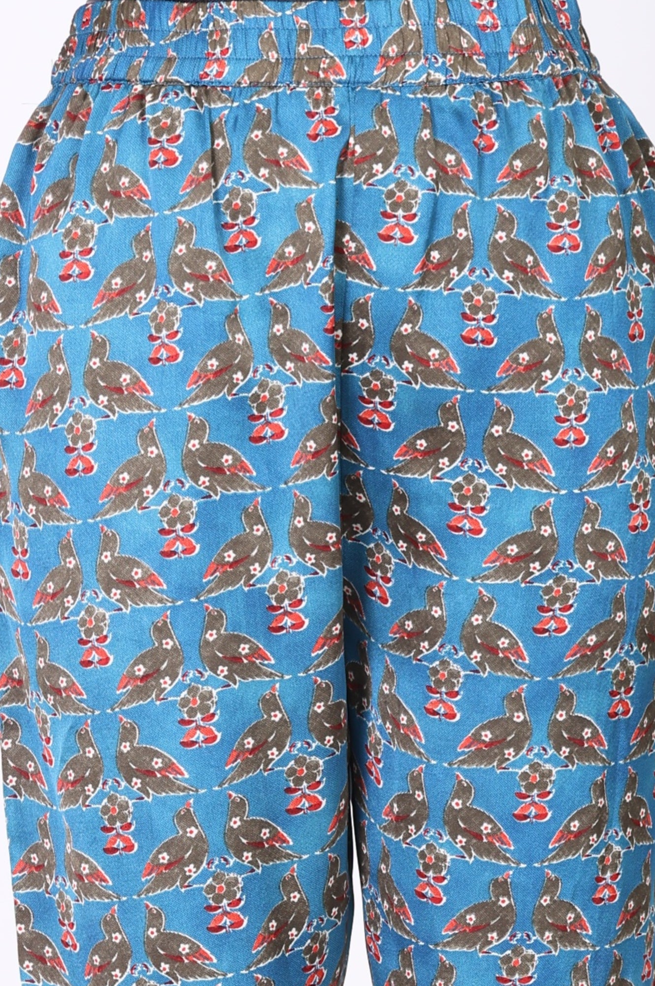 Blue Floral Printed Japanese Satin Straight Kurta and Trousers Co-ord Set