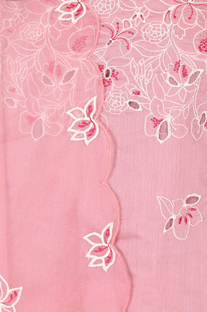 Pink Thread Embroidered Chanderi Noodle Straps Straight Kurta with Sharara and Dupatta Set