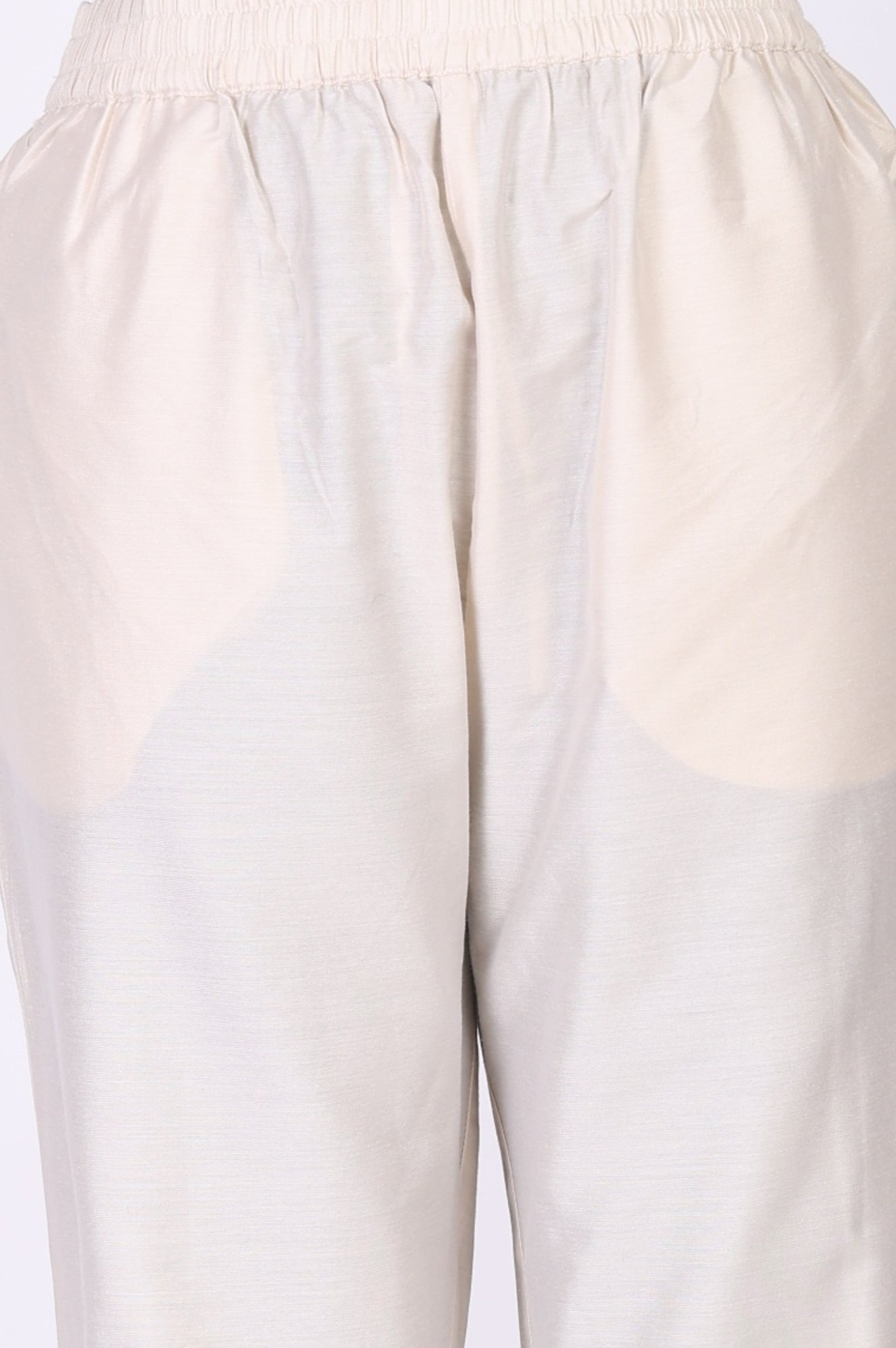 Off White Thread Embroidered Chanderi Straight Kurta with Straight Pants and Dupatta Set