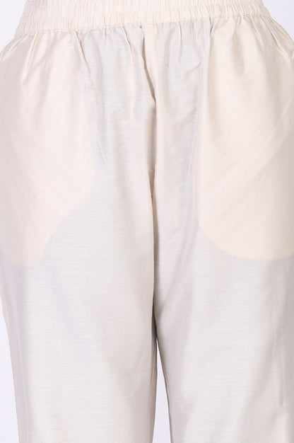 Off White Thread Embroidered Chanderi Straight Kurta with Straight Pants and Dupatta Set