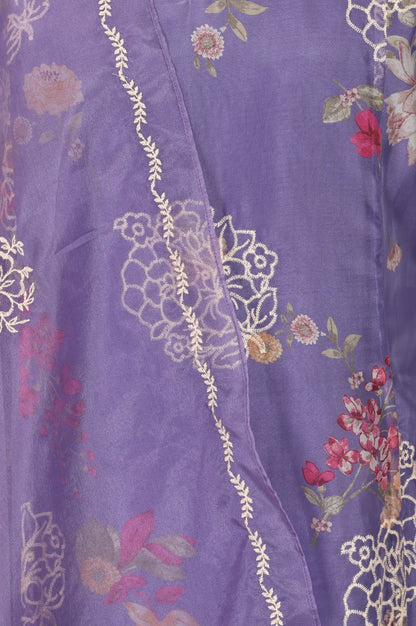 Purple Thread Embroidered Organza Straight Kurta with Straight Pants and Dupatta Set
