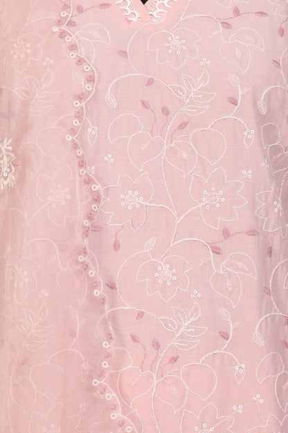 Pink Chikankari Pure Cotton Straight Kurta with Pants and Dupatta Set