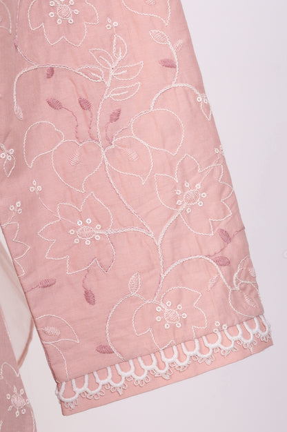 Pink Chikankari Pure Cotton Straight Kurta with Pants and Dupatta Set