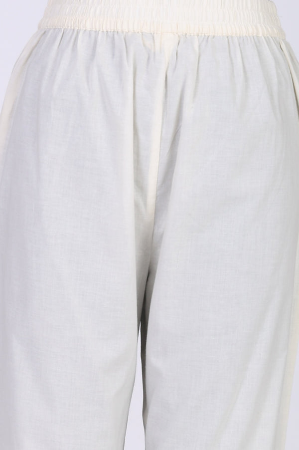 Off White Thread Embroidered Pure Cotton Straight Kurta With Straight Pants And Dupatta Set