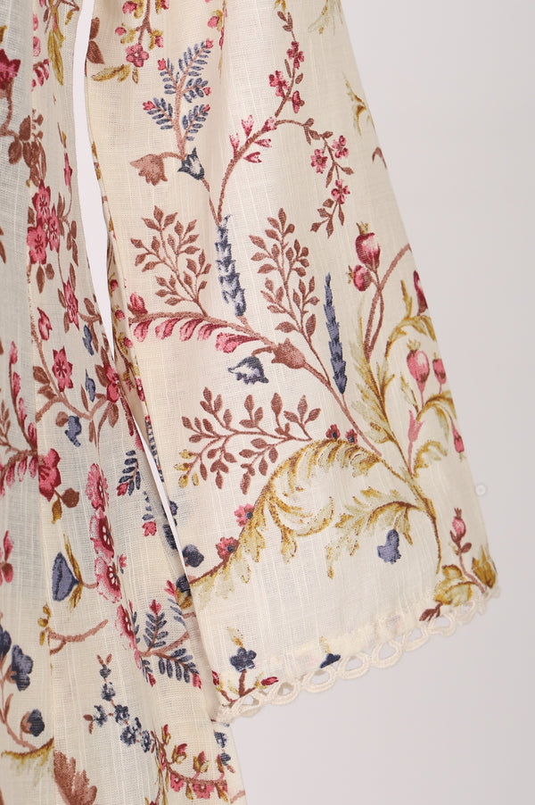Off White Floral Printed Pure Cotton Straight Kurta with Straight Pants and Dupatta Set