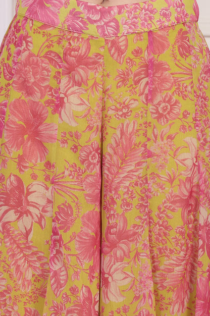 Lime Green Embroidered Crop Top with Culottes and Dupatta Set