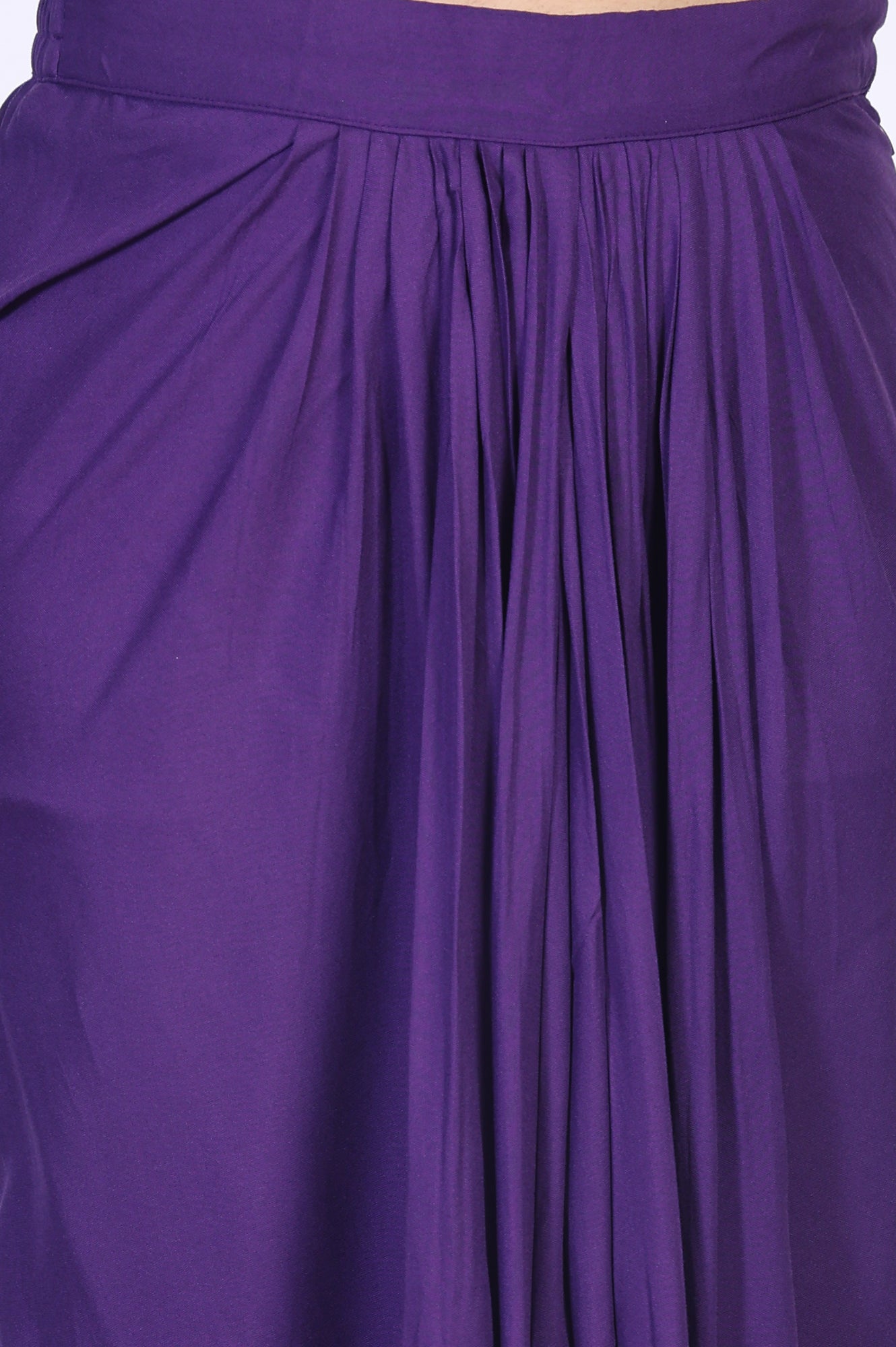 Purple Floral Embellished Chiffon Crop Top with Cape and Skirt Set