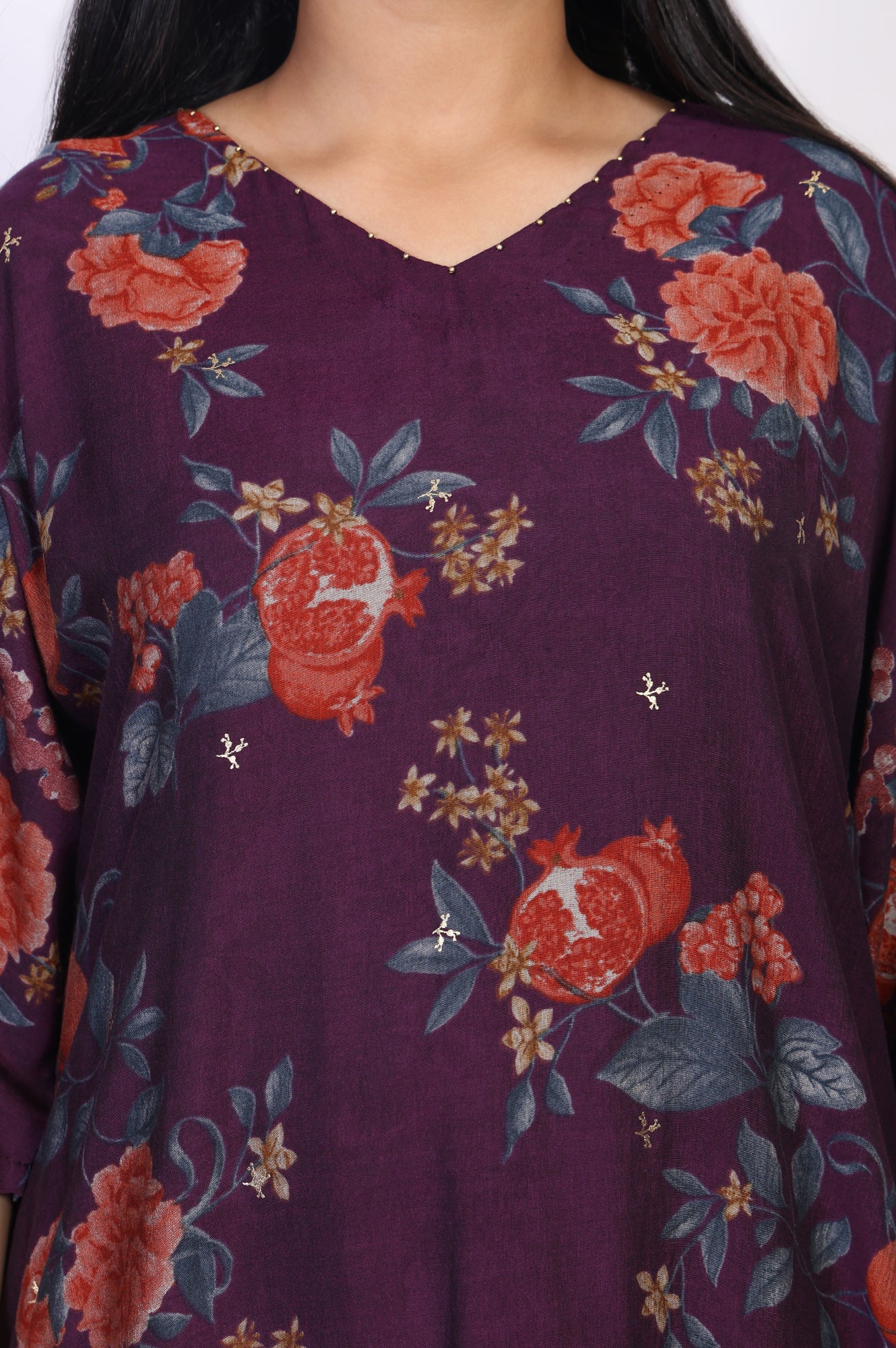 Purple Floral Printed A-line Rayon Kurta with Pant Set