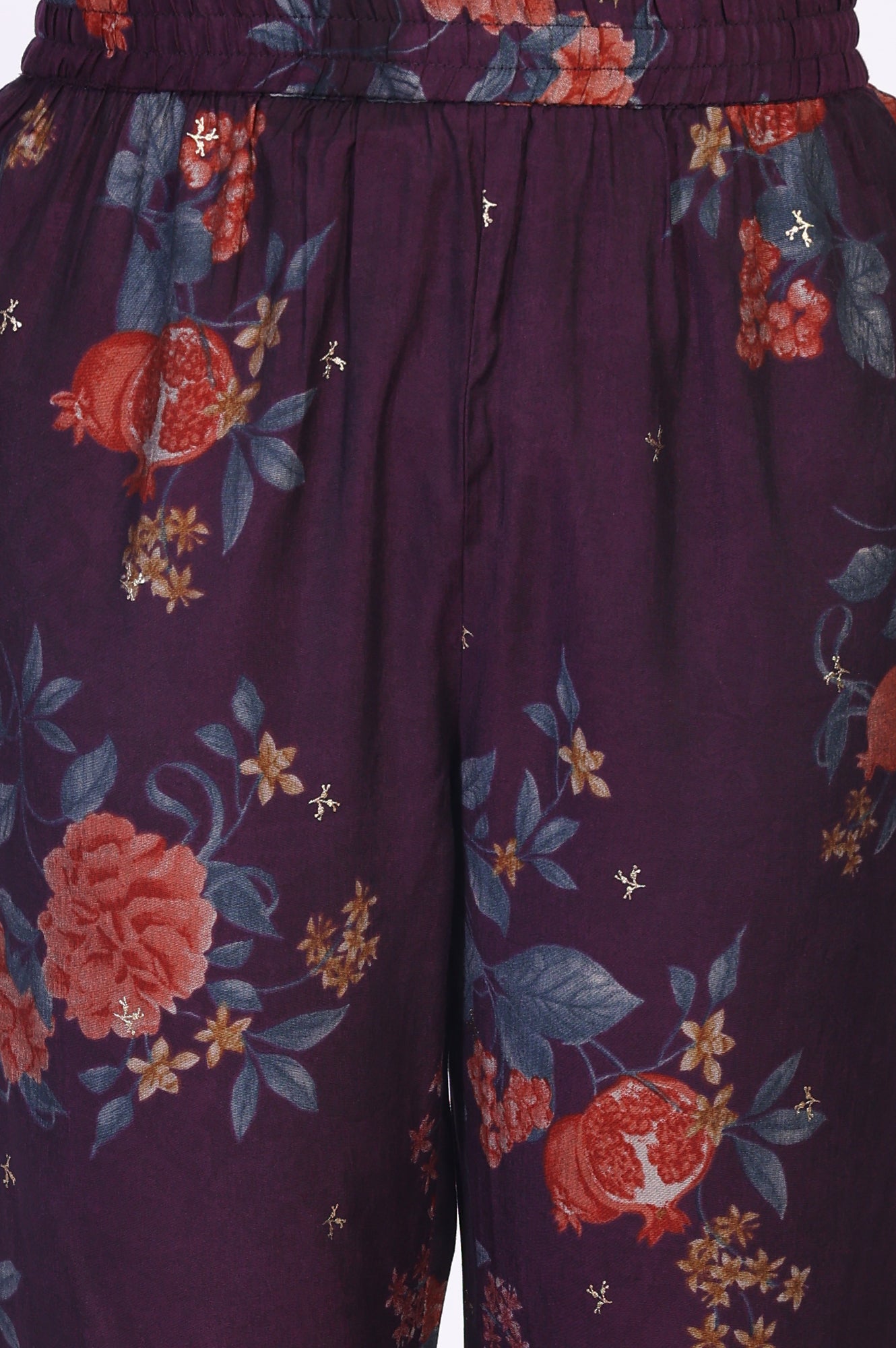 Purple Floral Printed A-line Rayon Kurta with Pant Set